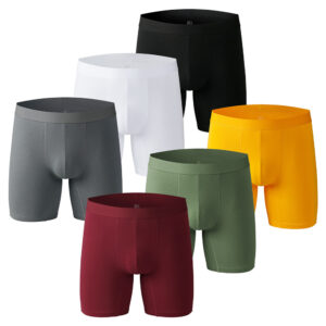 Men's Cotton Boxer Briefs Long-leg Soft and Breathable Male Underwear 3pcs/Pack