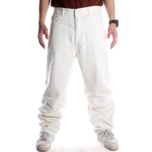 Plus Size Men's White Baggy Jeans Wide Leg Denim Male Skateboarder Trouser