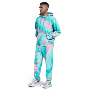 Tie-dye Tracksuit 2 Piece Sport Men's Hoodies Set Male Hooded Cotton Sweatshirts Suits