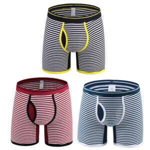 Fashion Men's Boxers Stripes Cotton Sport Underwear Man Plus Long Panties 3pcs/Lot US Size S-4XL