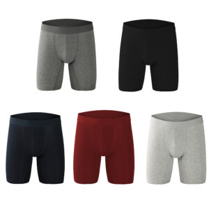 Pack of 5 Breathable Cotton Boxer Briefs For Men Long Anti-chafing underwear Plus US Size S-4XL