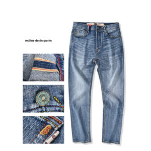 12oz Blue Selvedge Denim Pants for Men Washed Cotton Redline Jeans American Vintage High Quality Tapered Fit Trousers