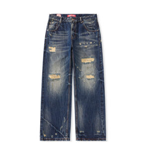 High Quality Blue Selvedge Denim Jeans for Men Washed 100% Cotton Pants American Straight Trousers